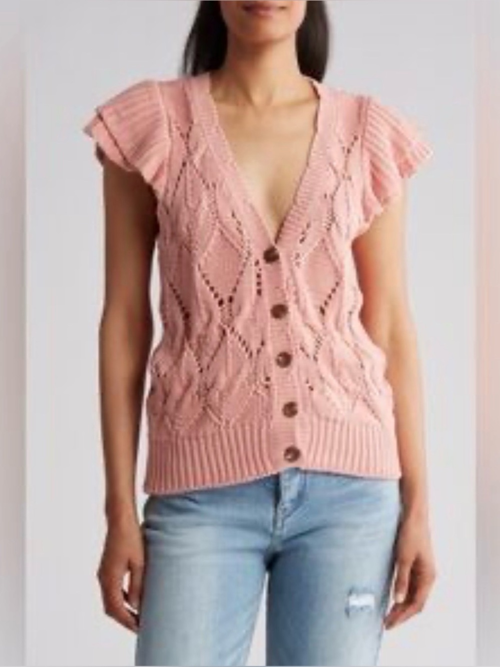 DRIFTWOOD NWT Pink Open-Knit Button Front Sweater Vest